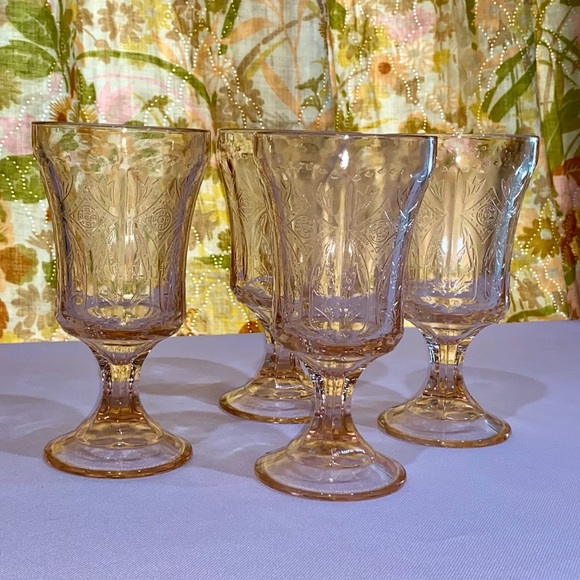 Vintage Pink Depression Glass Goblets 4 pc set
